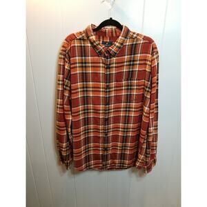 American Eagle Mens Rust Brown Plaid Classic Fit XXL Button Down Flannel Shirt‎